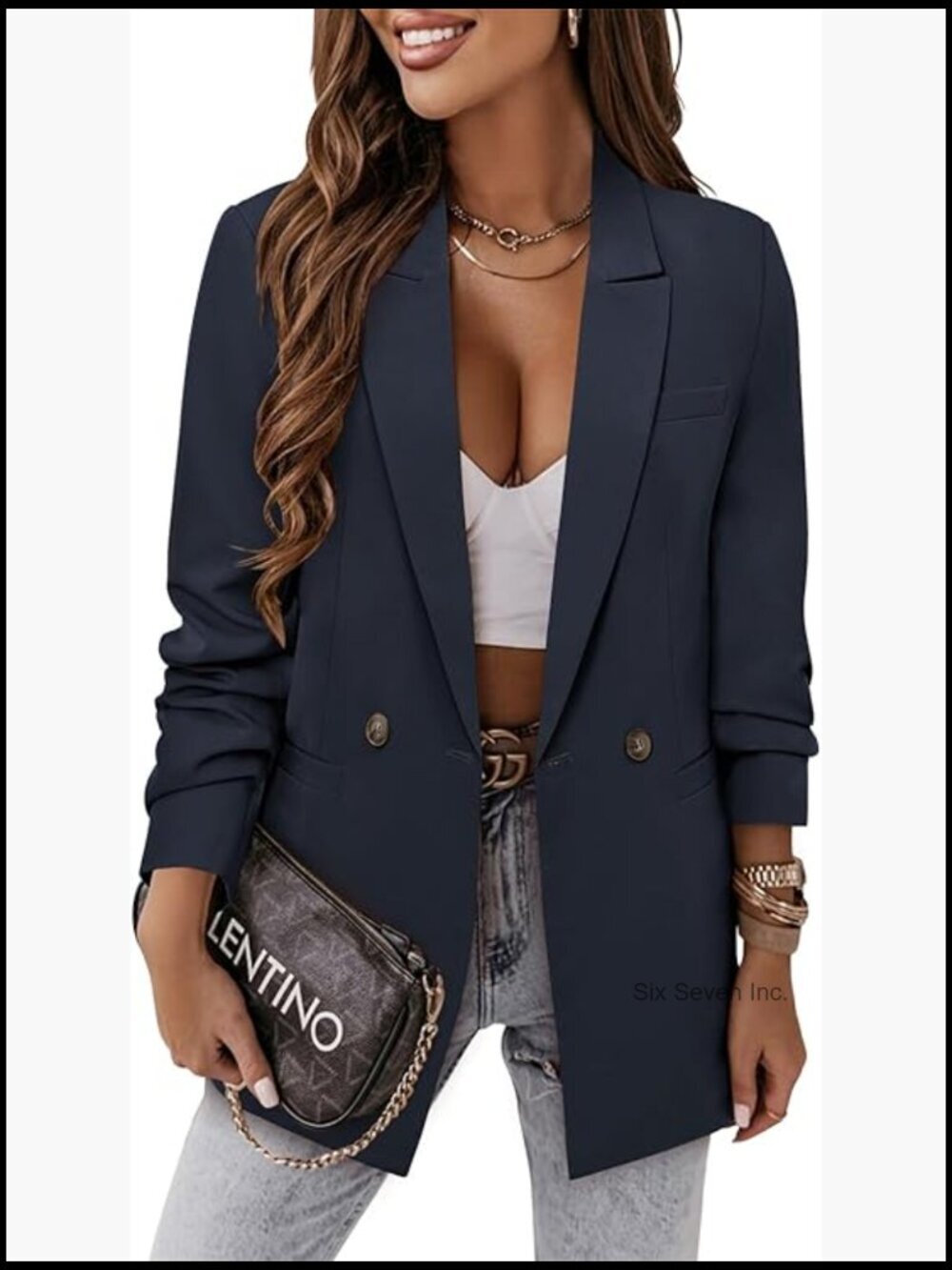 Business Casual Blazer Jacket with Lined Notched Lapel and Pockets